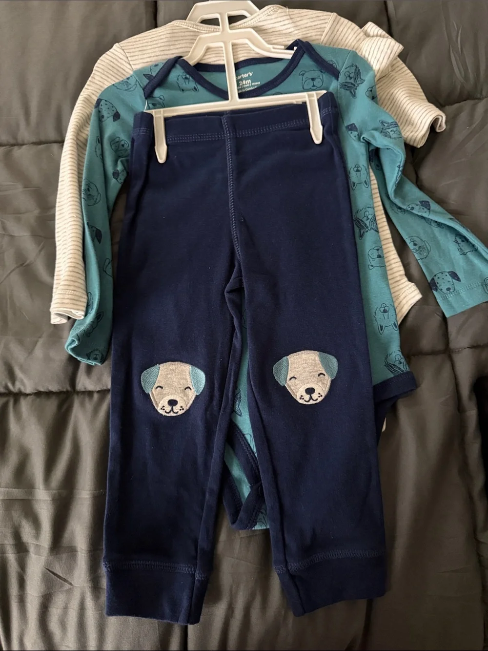 Carter's Blue, Teal & Gray Puppy Print 3 piece set